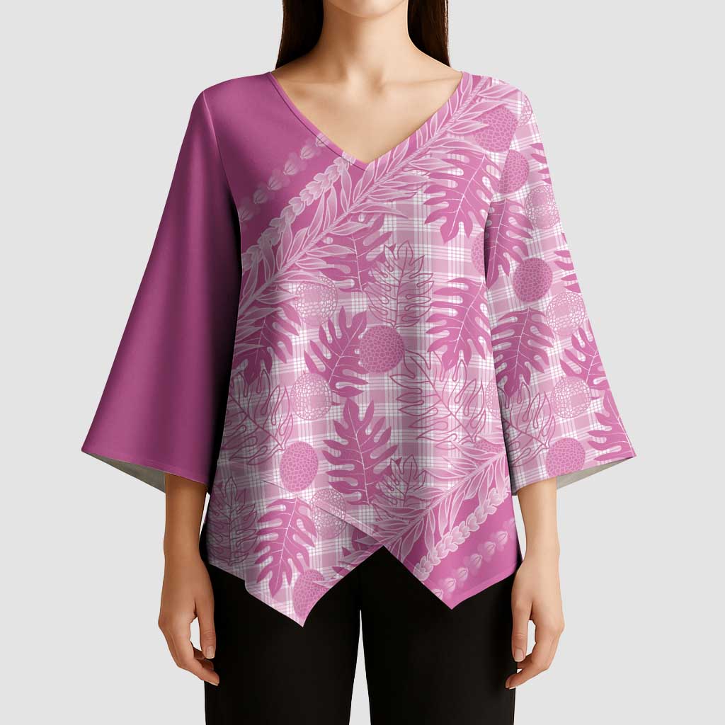 Hawaii Breadfruit Palaka Kimono Sleeve Blouse - Omaomao Ulaula Maile Lei LT9 - Polynesian Pride
