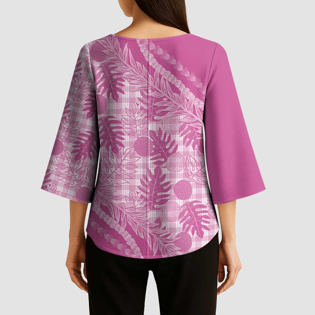 Hawaii Breadfruit Palaka Kimono Sleeve Blouse - Omaomao Ulaula Maile Lei LT9 - Polynesian Pride