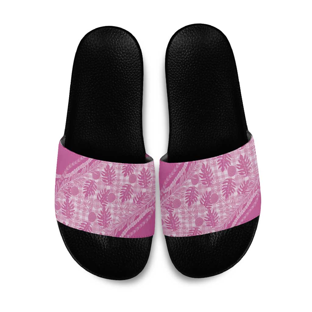 Hawaii Breadfruit Palaka Slide Sandals Omaomao Ulaula Maile Lei - Polynesian Pride