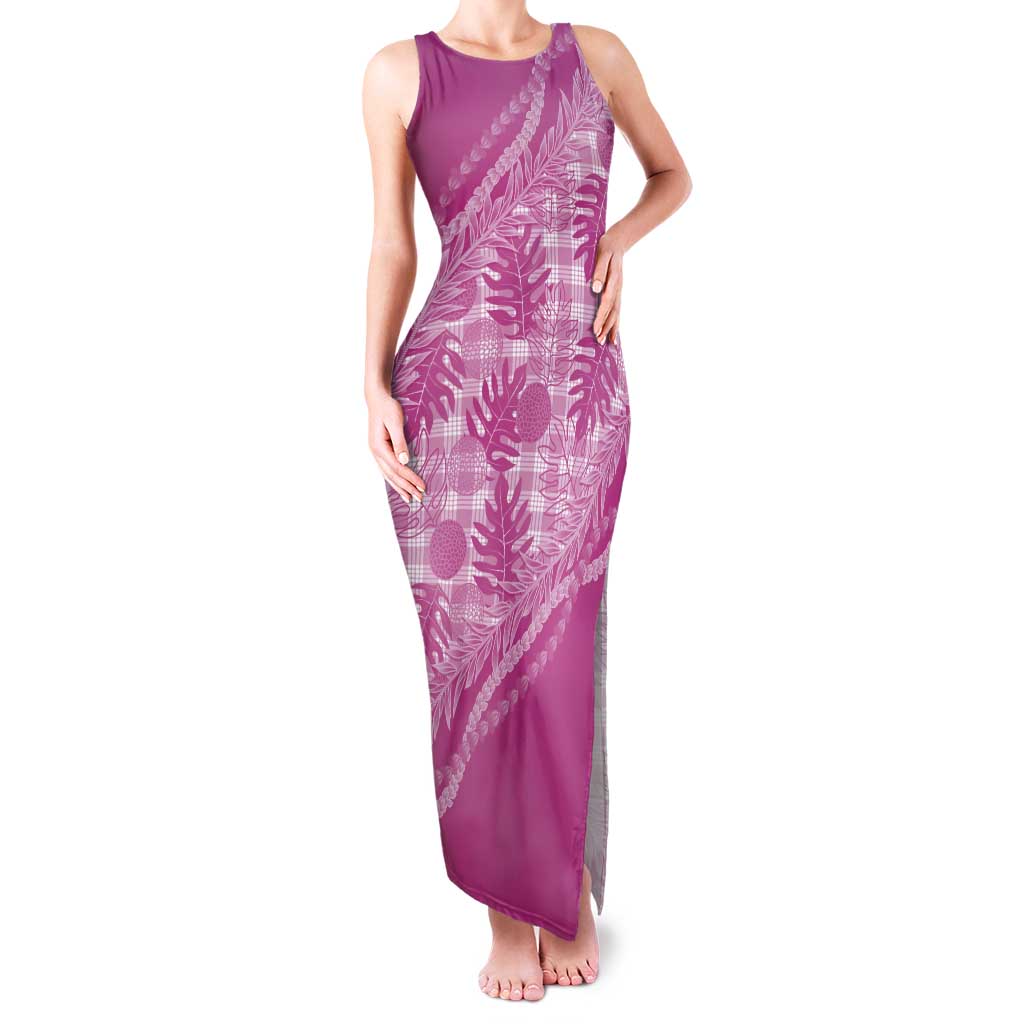 Hawaii Breadfruit Palaka Tank Maxi Dress Omaomao Ulaula Maile Lei - Polynesian Pride