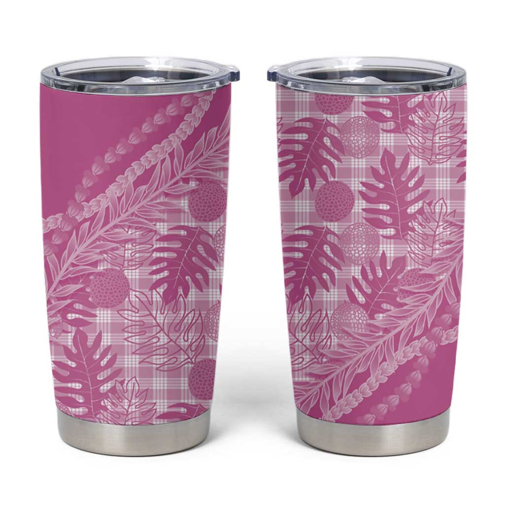 Hawaii Breadfruit Palaka Tumbler Cup Omaomao Ulaula Maile Lei LT9 Pink - Polynesian Pride