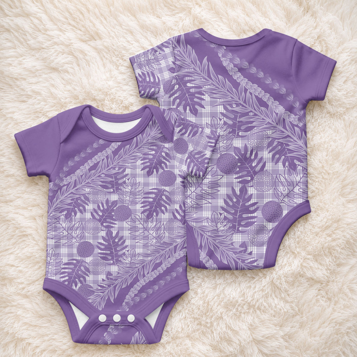 Hawaii Breadfruit Palaka Baby Onesie Poni Maile Lei