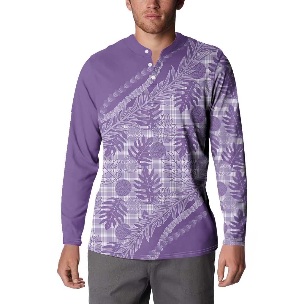 Hawaii Breadfruit Palaka Button Sweatshirt Poni Maile Lei - Polynesian Pride