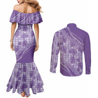 Hawaii Breadfruit Palaka Couples Matching Mermaid Dress and Long Sleeve Button Shirt Poni Maile Lei LT9 - Polynesian Pride