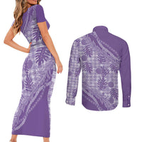 Hawaii Breadfruit Palaka Couples Matching Short Sleeve Bodycon Dress and Long Sleeve Button Shirt Poni Maile Lei - Polynesian Pride