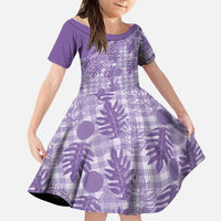 Hawaii Breadfruit Palaka Family Matching Long Sleeve Bodycon Dress and Hawaiian Shirt Poni Maile Lei LT9 Daughter's Dress Purple - Polynesian Pride