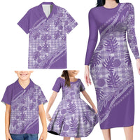 Hawaii Breadfruit Palaka Family Matching Long Sleeve Bodycon Dress and Hawaiian Shirt Poni Maile Lei LT9 - Polynesian Pride