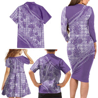 Hawaii Breadfruit Palaka Family Matching Long Sleeve Bodycon Dress and Hawaiian Shirt Poni Maile Lei LT9 - Polynesian Pride