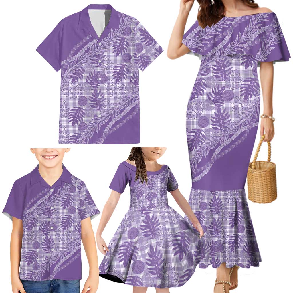 Hawaii Breadfruit Palaka Family Matching Mermaid Dress and Hawaiian Shirt Poni Maile Lei LT9 - Polynesian Pride