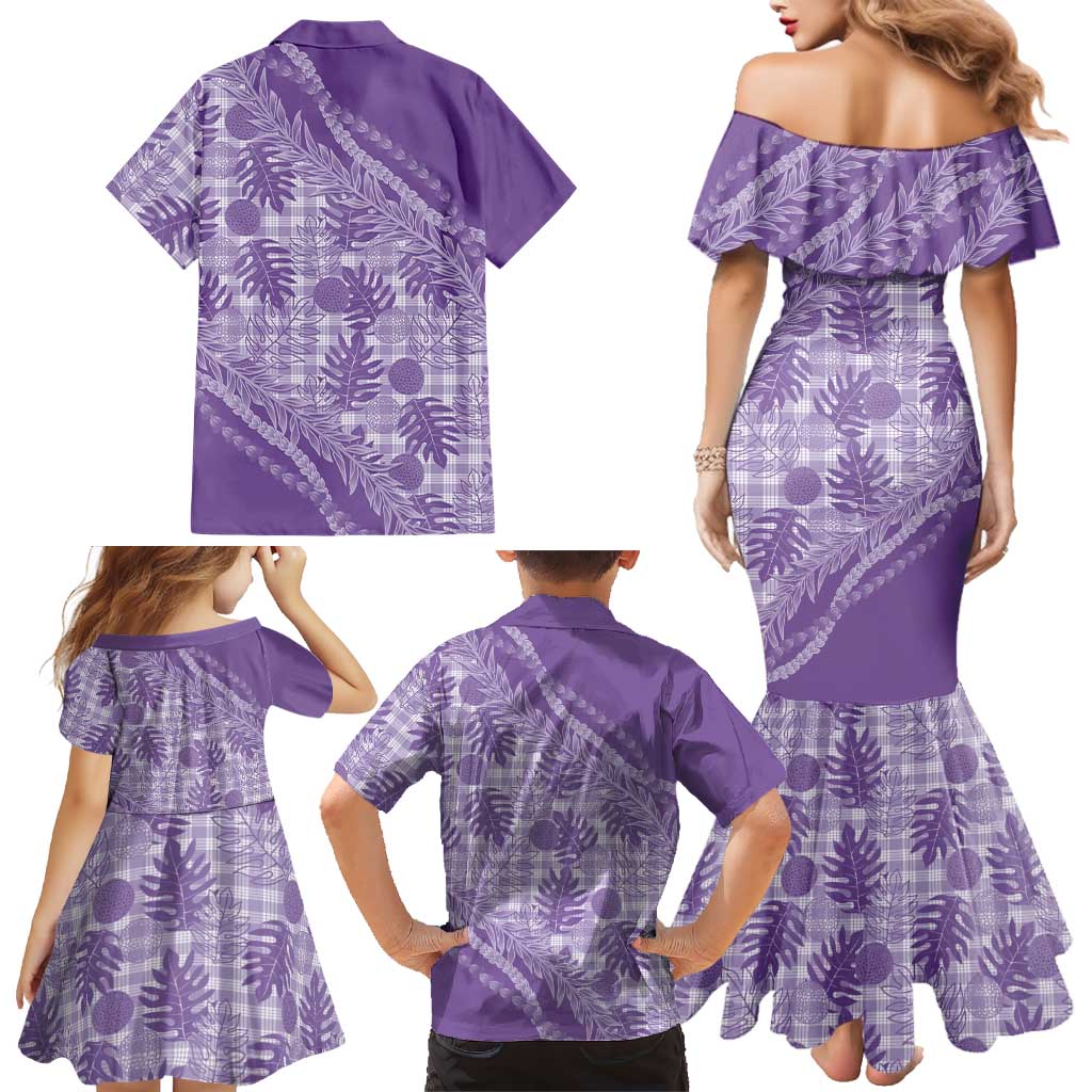 Hawaii Breadfruit Palaka Family Matching Mermaid Dress and Hawaiian Shirt Poni Maile Lei LT9 - Polynesian Pride