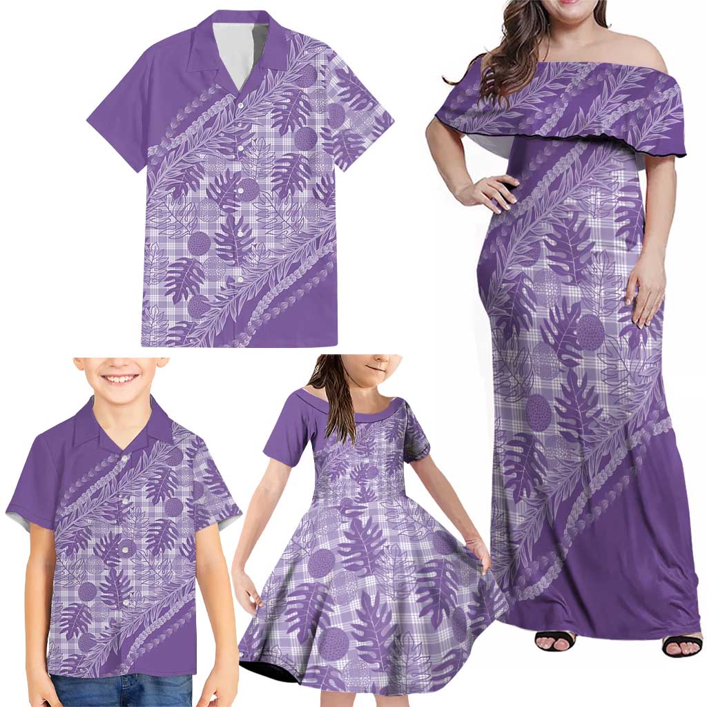 Hawaii Breadfruit Palaka Family Matching Off Shoulder Maxi Dress and Hawaiian Shirt Poni Maile Lei LT9 - Polynesian Pride