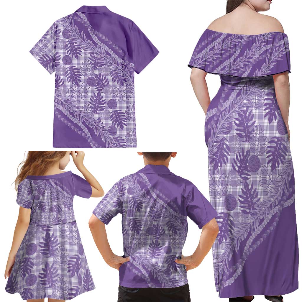 Hawaii Breadfruit Palaka Family Matching Off Shoulder Maxi Dress and Hawaiian Shirt Poni Maile Lei LT9 - Polynesian Pride