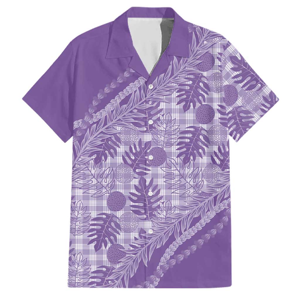 Hawaii Breadfruit Palaka Family Matching Off Shoulder Short Dress and Hawaiian Shirt Poni Maile Lei LT9 Dad's Shirt - Short Sleeve Purple - Polynesian Pride