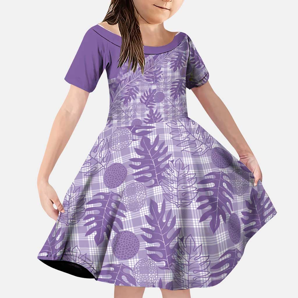 Hawaii Breadfruit Palaka Family Matching Summer Maxi Dress and Hawaiian Shirt Poni Maile Lei LT9 Daughter's Dress Purple - Polynesian Pride