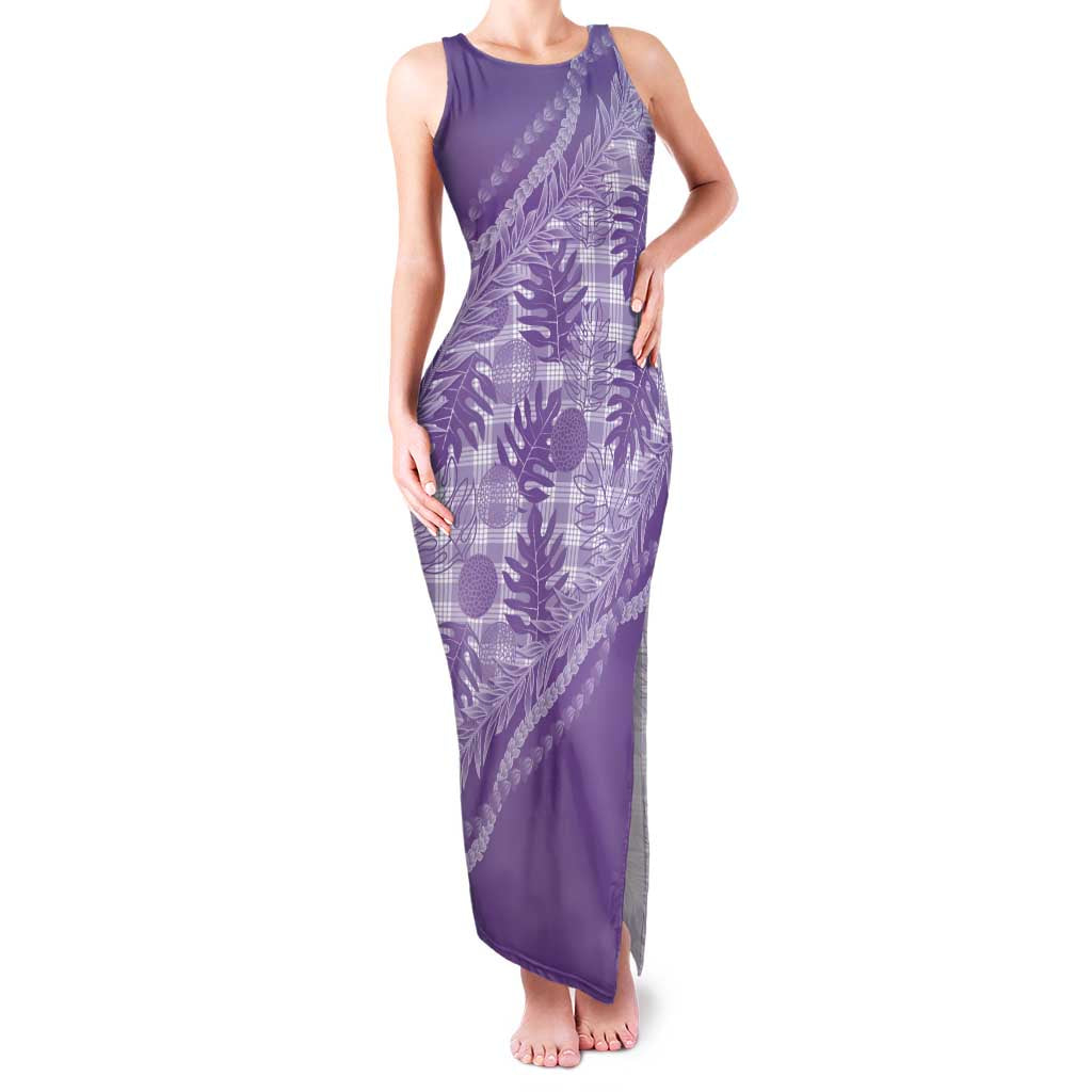 Hawaii Breadfruit Palaka Family Matching Tank Maxi Dress and Hawaiian Shirt Poni Maile Lei LT9 Mom's Dress Purple - Polynesian Pride