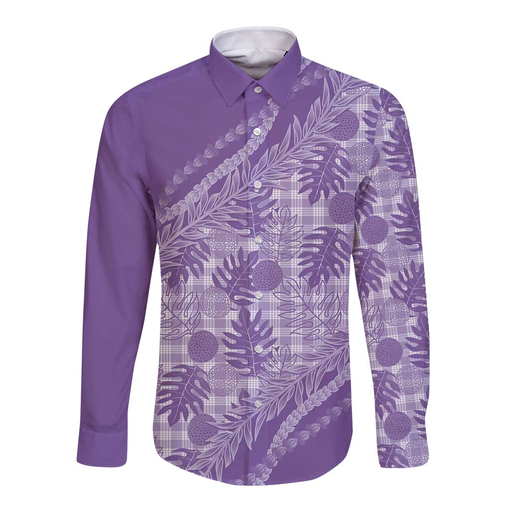 Hawaii Breadfruit Palaka Long Sleeve Button Shirt Poni Maile Lei - Polynesian Pride