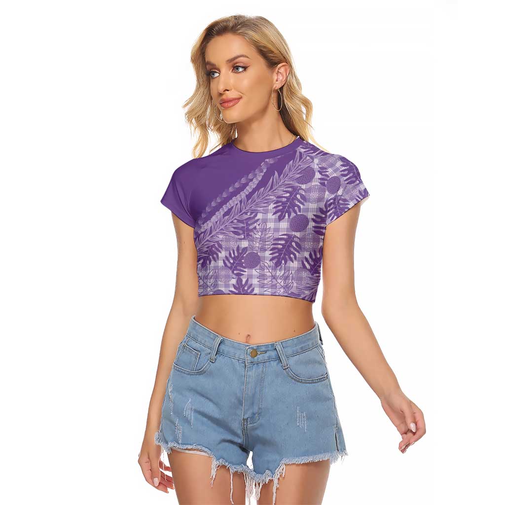 Hawaii Breadfruit Palaka Raglan Cropped T Shirt Poni Maile Lei LT9 Female Purple - Polynesian Pride