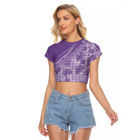Hawaii Breadfruit Palaka Raglan Cropped T Shirt Poni Maile Lei LT9 Female Purple - Polynesian Pride