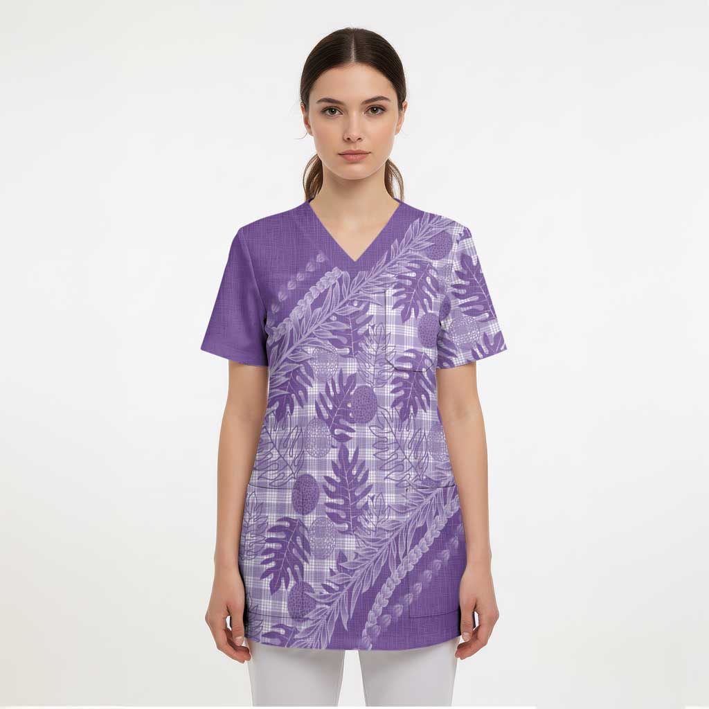 Hawaii Breadfruit Palaka Scrub Top Poni Maile Lei - Polynesian Pride