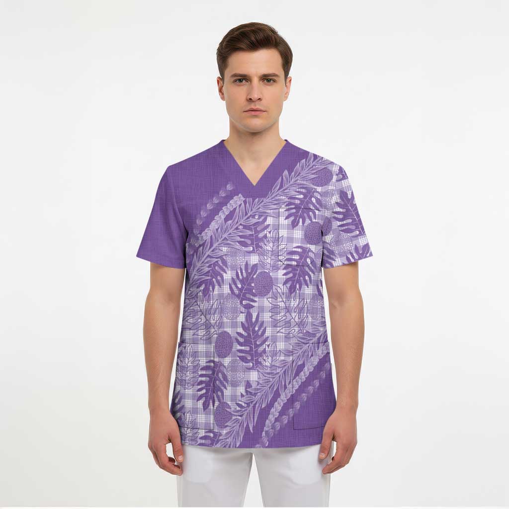 Hawaii Breadfruit Palaka Scrub Top Poni Maile Lei - Polynesian Pride