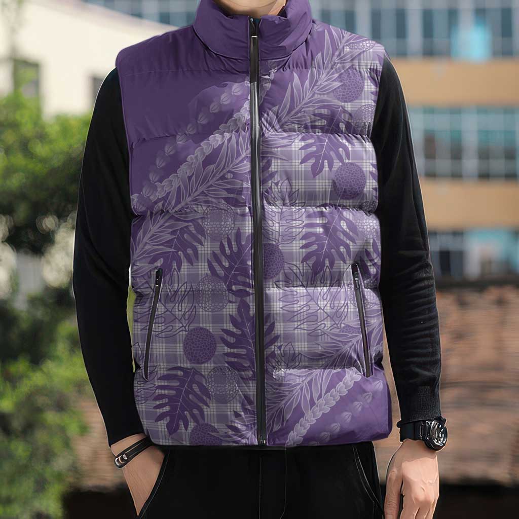 Hawaii Breadfruit Palaka Sleeveless Puffer Jacket Poni Maile Lei - Polynesian Pride
