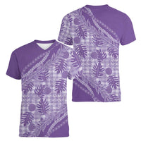 Hawaii Breadfruit Palaka Women V-Neck T-Shirt Poni Maile Lei - Polynesian Pride