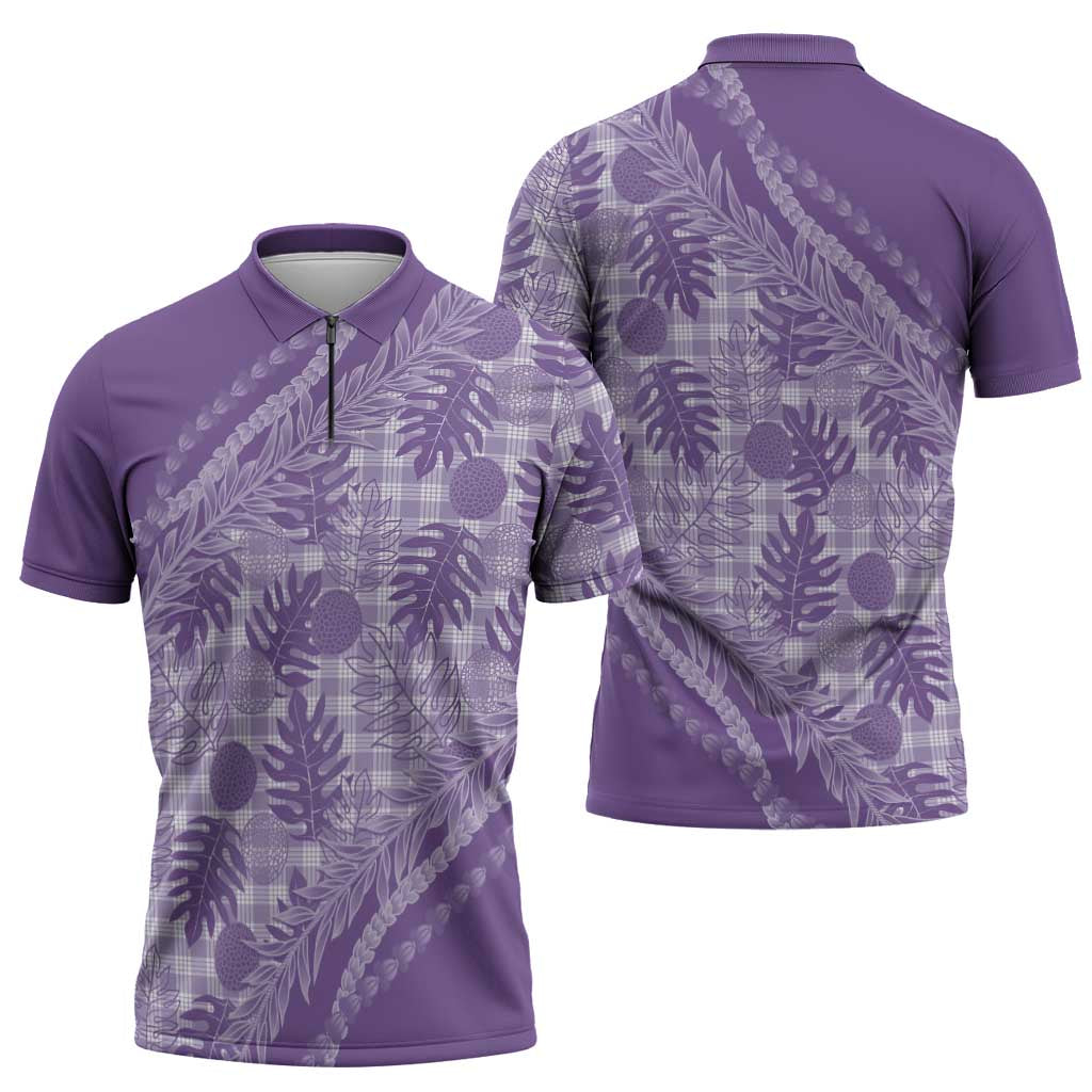 Hawaii Breadfruit Palaka Zipper Polo Shirt Poni Maile Lei - Polynesian Pride