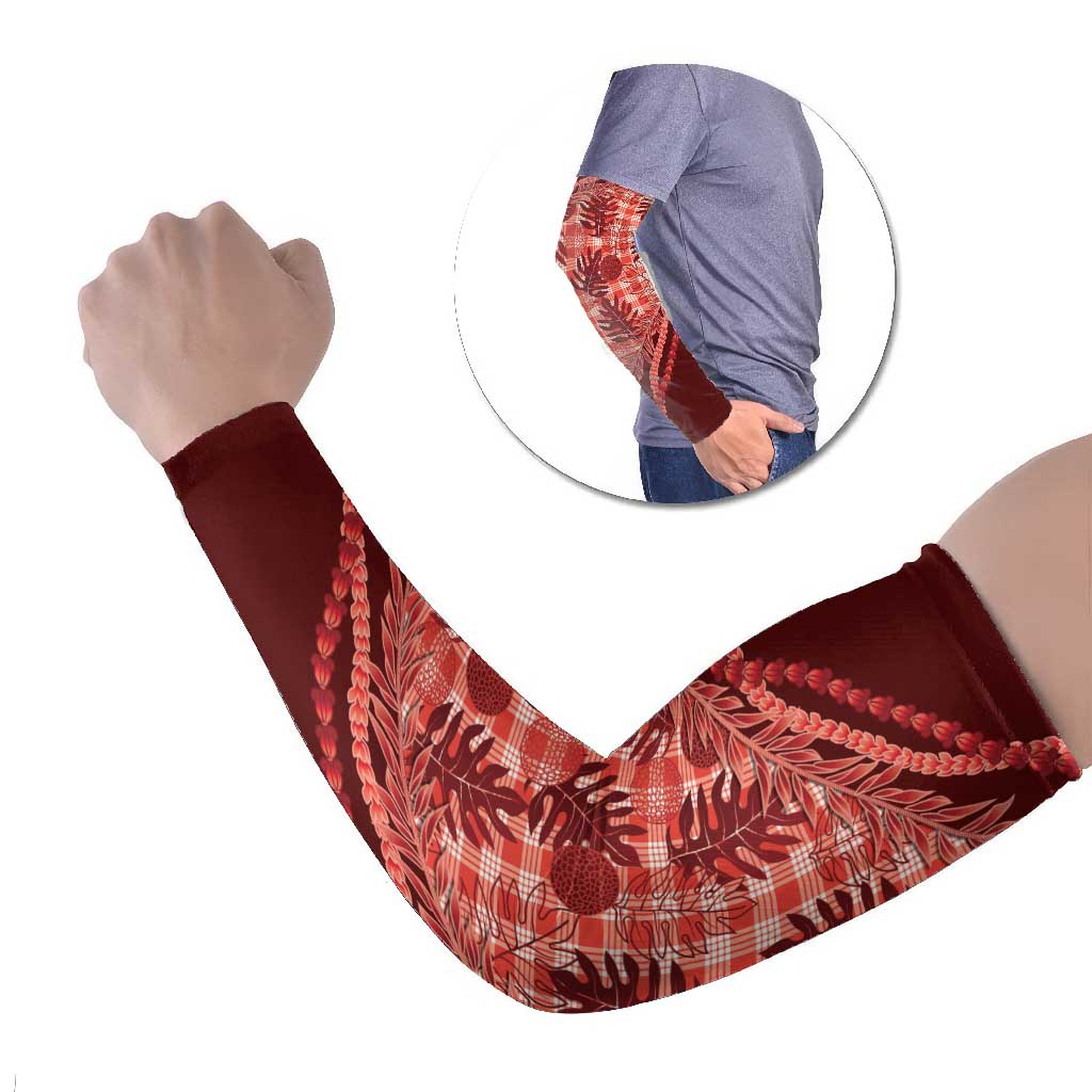 Hawaii Breadfruit Palaka Arm Sleeves Ulaula Maile Lei - Polynesian Pride