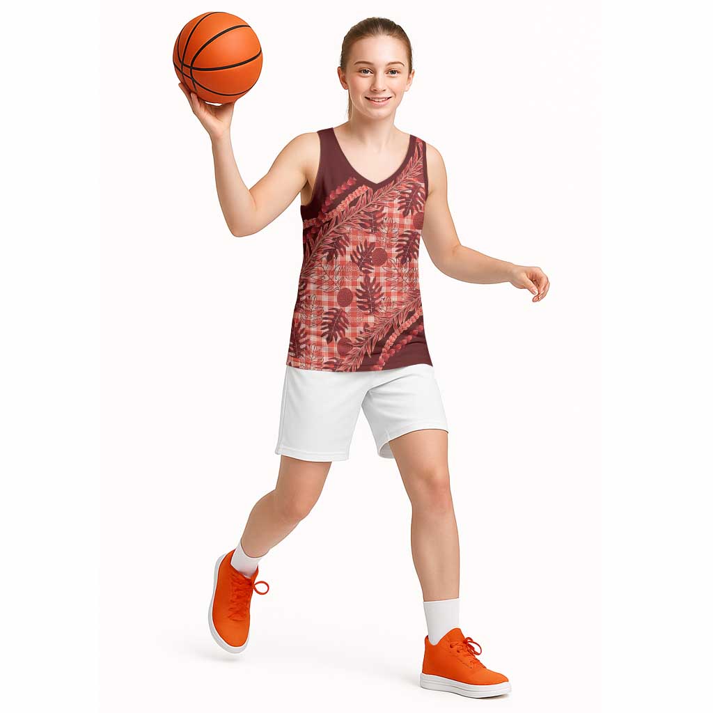 Hawaii Breadfruit Palaka Basketball Jersey Ulaula Maile Lei - Polynesian Pride