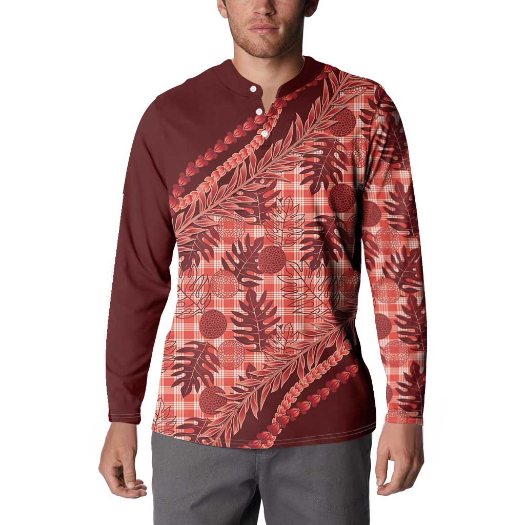 Hawaii Breadfruit Palaka Button Sweatshirt Ulaula Maile Lei - Polynesian Pride