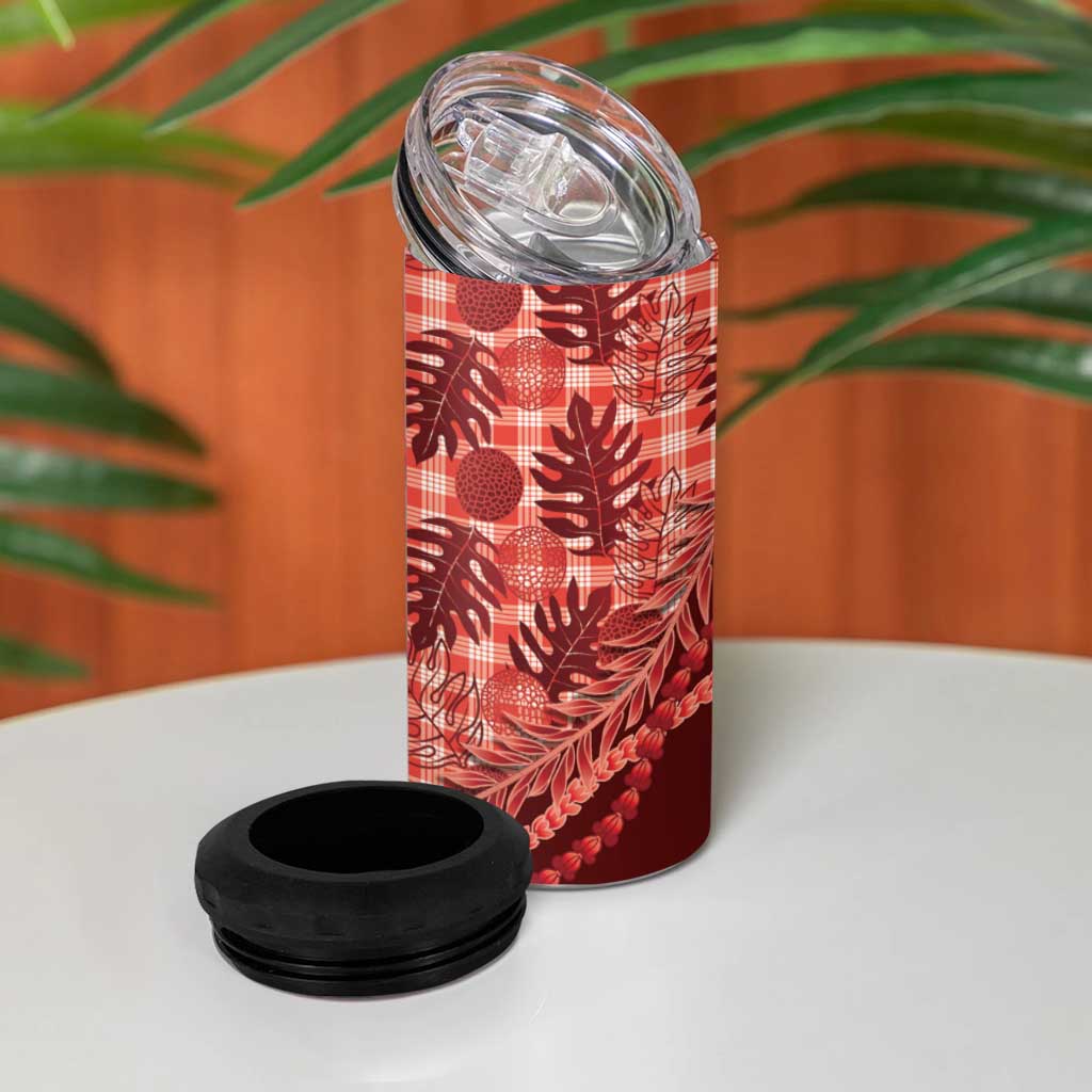 Hawaii Breadfruit Palaka 4 in 1 Can Cooler Tumbler Ulaula Maile Lei - Polynesian Pride