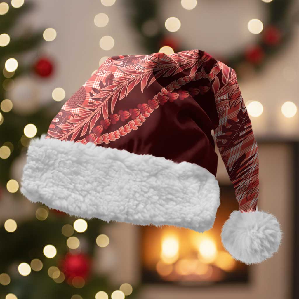 Hawaii Breadfruit Palaka Christmas Santa Hat Ulaula Maile Lei - Polynesian Pride