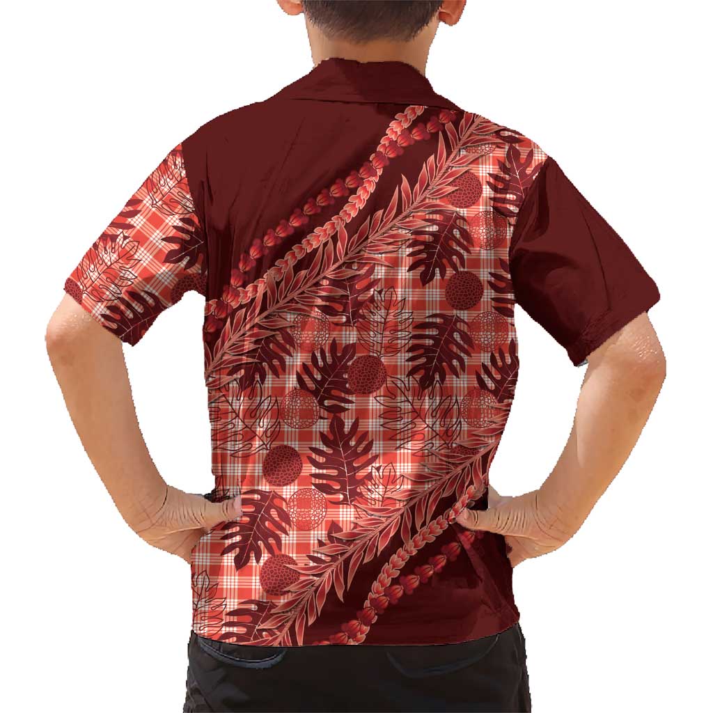 Hawaii Breadfruit Palaka Family Matching Long Sleeve Bodycon Dress and Hawaiian Shirt Ulaula Maile Lei LT9 - Polynesian Pride