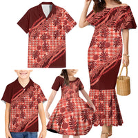 Hawaii Breadfruit Palaka Family Matching Mermaid Dress and Hawaiian Shirt Ulaula Maile Lei LT9 - Polynesian Pride