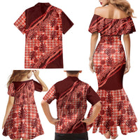 Hawaii Breadfruit Palaka Family Matching Mermaid Dress and Hawaiian Shirt Ulaula Maile Lei LT9 - Polynesian Pride