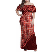 Hawaii Breadfruit Palaka Family Matching Off Shoulder Maxi Dress and Hawaiian Shirt Ulaula Maile Lei LT9 Mom's Dress Red - Polynesian Pride
