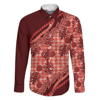 Hawaii Breadfruit Palaka Family Matching Off Shoulder Short Dress and Hawaiian Shirt Ulaula Maile Lei LT9 Dad's Shirt - Long Sleeve Red - Polynesian Pride