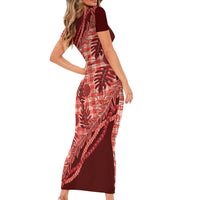 Hawaii Breadfruit Palaka Family Matching Short Sleeve Bodycon Dress and Hawaiian Shirt Ulaula Maile Lei LT9 - Polynesian Pride