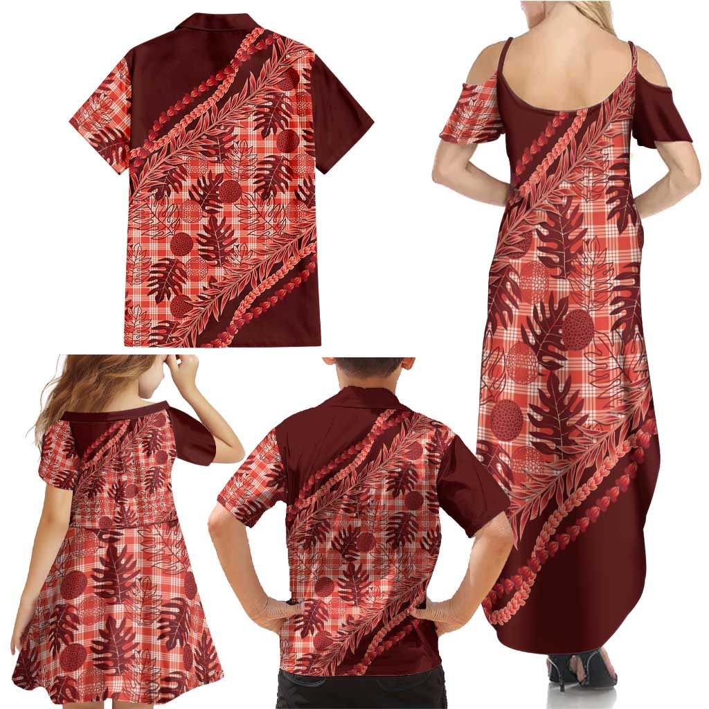 Hawaii Breadfruit Palaka Family Matching Summer Maxi Dress and Hawaiian Shirt Ulaula Maile Lei LT9 - Polynesian Pride