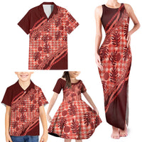 Hawaii Breadfruit Palaka Family Matching Tank Maxi Dress and Hawaiian Shirt Ulaula Maile Lei LT9 - Polynesian Pride