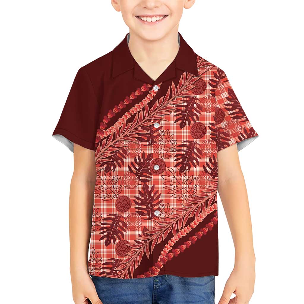 Hawaii Breadfruit Palaka Kid Hawaiian Shirt Ulaula Maile Lei - Polynesian Pride