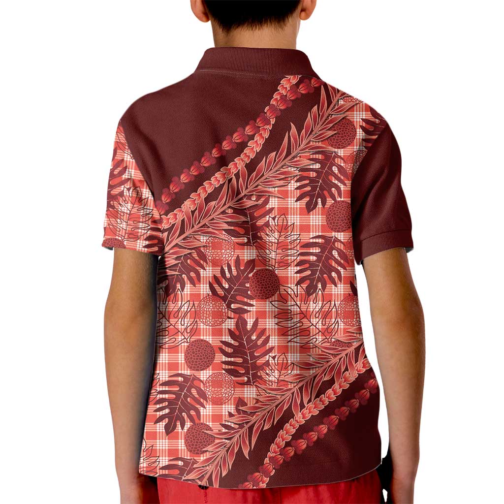 Hawaii Breadfruit Palaka Kid Polo Shirt Ulaula Maile Lei - Polynesian Pride