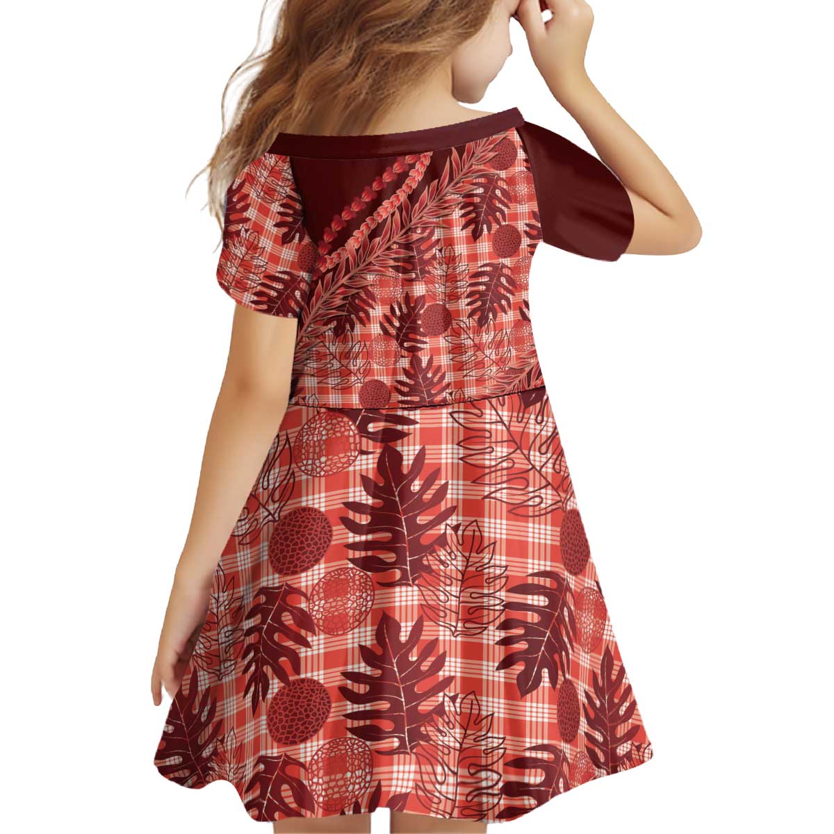 Hawaii Breadfruit Palaka Kid Short Sleeve Dress Ulaula Maile Lei - Polynesian Pride