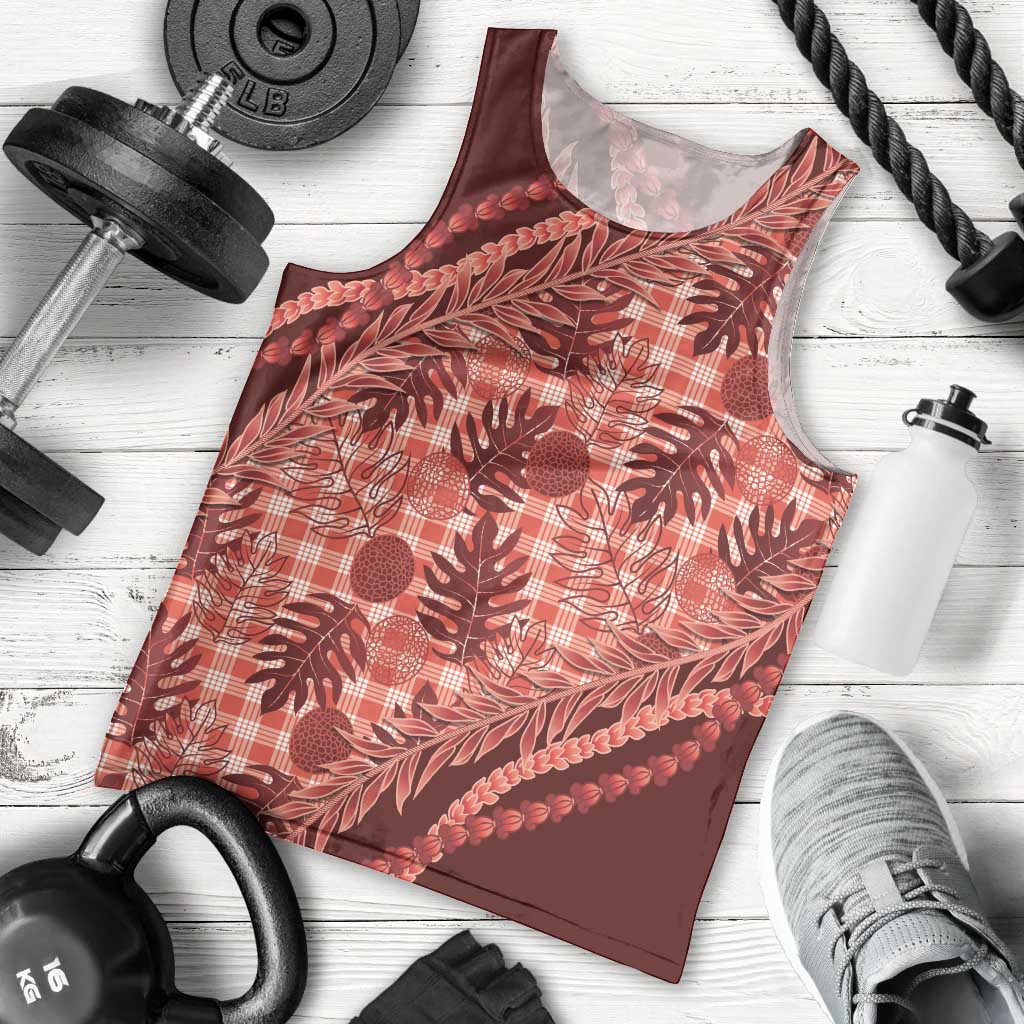 Hawaii Breadfruit Palaka Men Tank Top Ulaula Maile Lei - Polynesian Pride