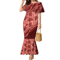 Hawaii Breadfruit Palaka Mermaid Dress Ulaula Maile Lei LT9 Women Red - Polynesian Pride