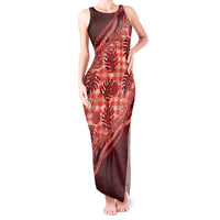 Hawaii Breadfruit Palaka Tank Maxi Dress Ulaula Maile Lei LT9 Women Red - Polynesian Pride