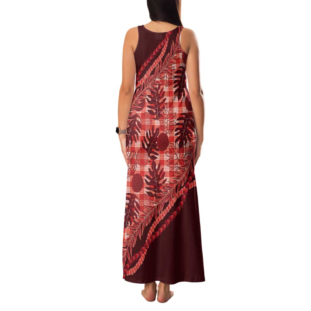 Hawaii Breadfruit Palaka Tank Maxi Dress Ulaula Maile Lei LT9 - Polynesian Pride