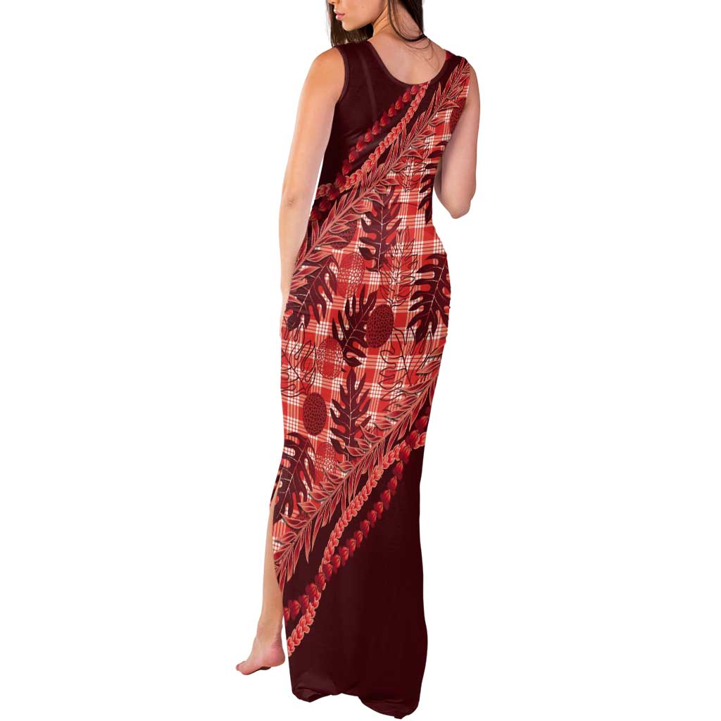 Hawaii Breadfruit Palaka Tank Maxi Dress Ulaula Maile Lei LT9 - Polynesian Pride