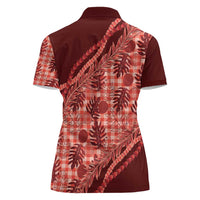 Hawaii Breadfruit Palaka Women Polo Shirt Ulaula Maile Lei - Polynesian Pride