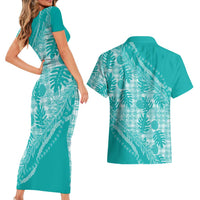 Hawaii Breadfruit Palaka Couples Matching Short Sleeve Bodycon Dress and Hawaiian Shirt Polu Opal Maile Lei LT9 - Polynesian Pride